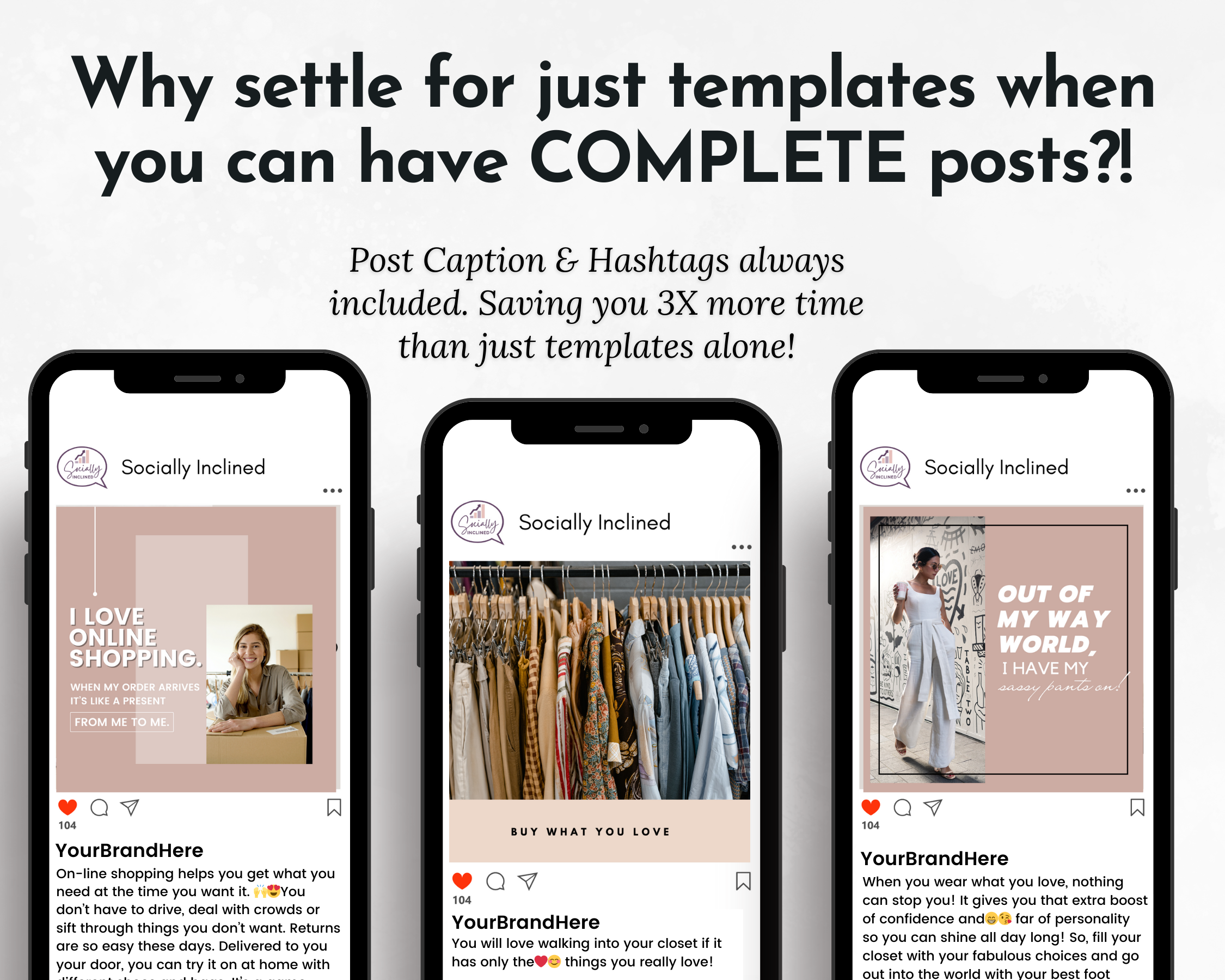 Four Boutique & Style Store Social Media Post Bundles with Canva Templates for fashion content from Socially Inclined.