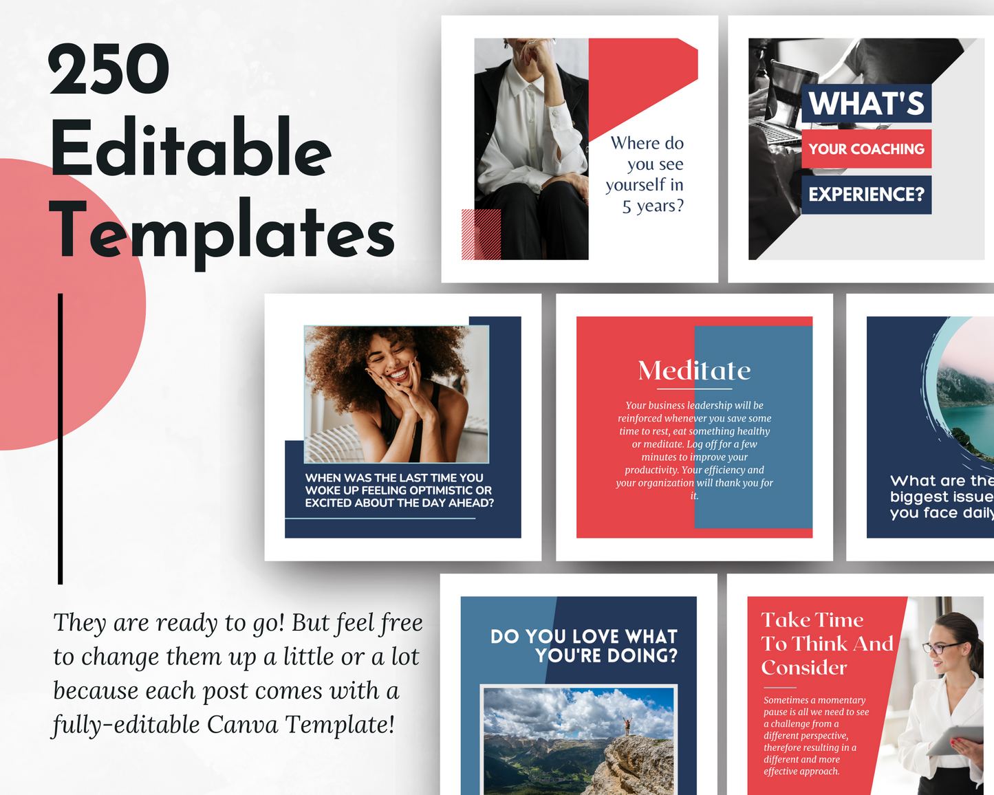 250 Business Coaching Social Media Post Bundles with Canva Templates for Socially Inclined.