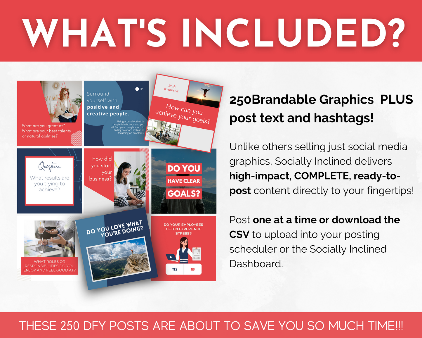 The Socially Inclined business coaching social media post bundle with Canva templates includes career advancement.