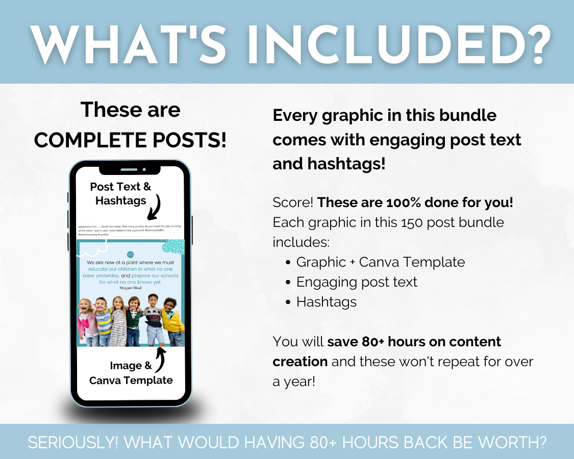 What's included in the Childcare Social Media Post Bundle package from Socially Inclined?