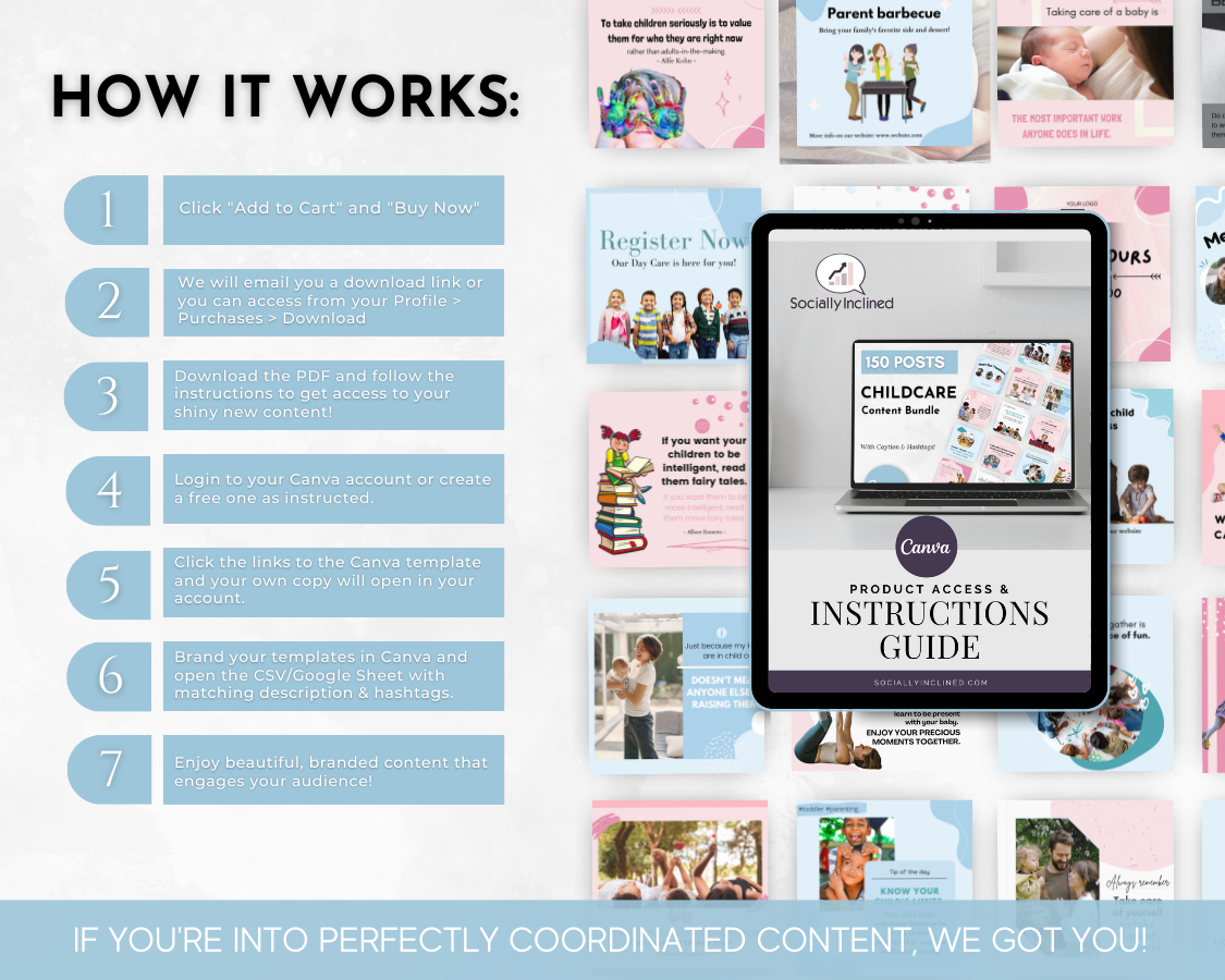 Discover how our Childcare Social Media Post Bundle works with easy-to-use Canva Templates from Socially Inclined. Perfect for businesses in the childcare industry!