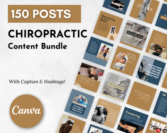 150 posts Chiropractic Social Media Post Bundle with Canva Templates. This comprehensive bundle includes images and targeted posts specifically optimized with SEO keywords for your Chiropractic business.