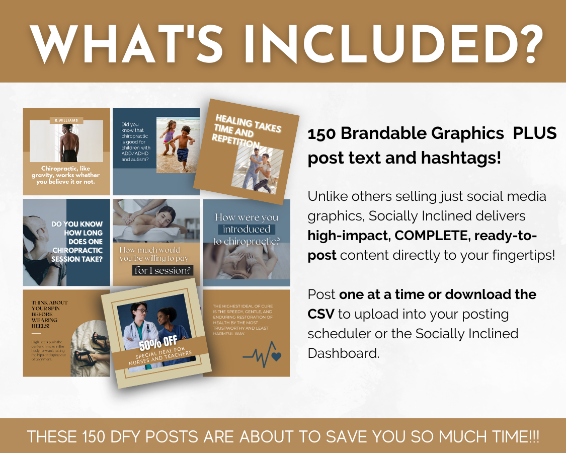 What's included in the Chiropractic Social Media Post Bundle with Canva Templates for a Socially Inclined business?