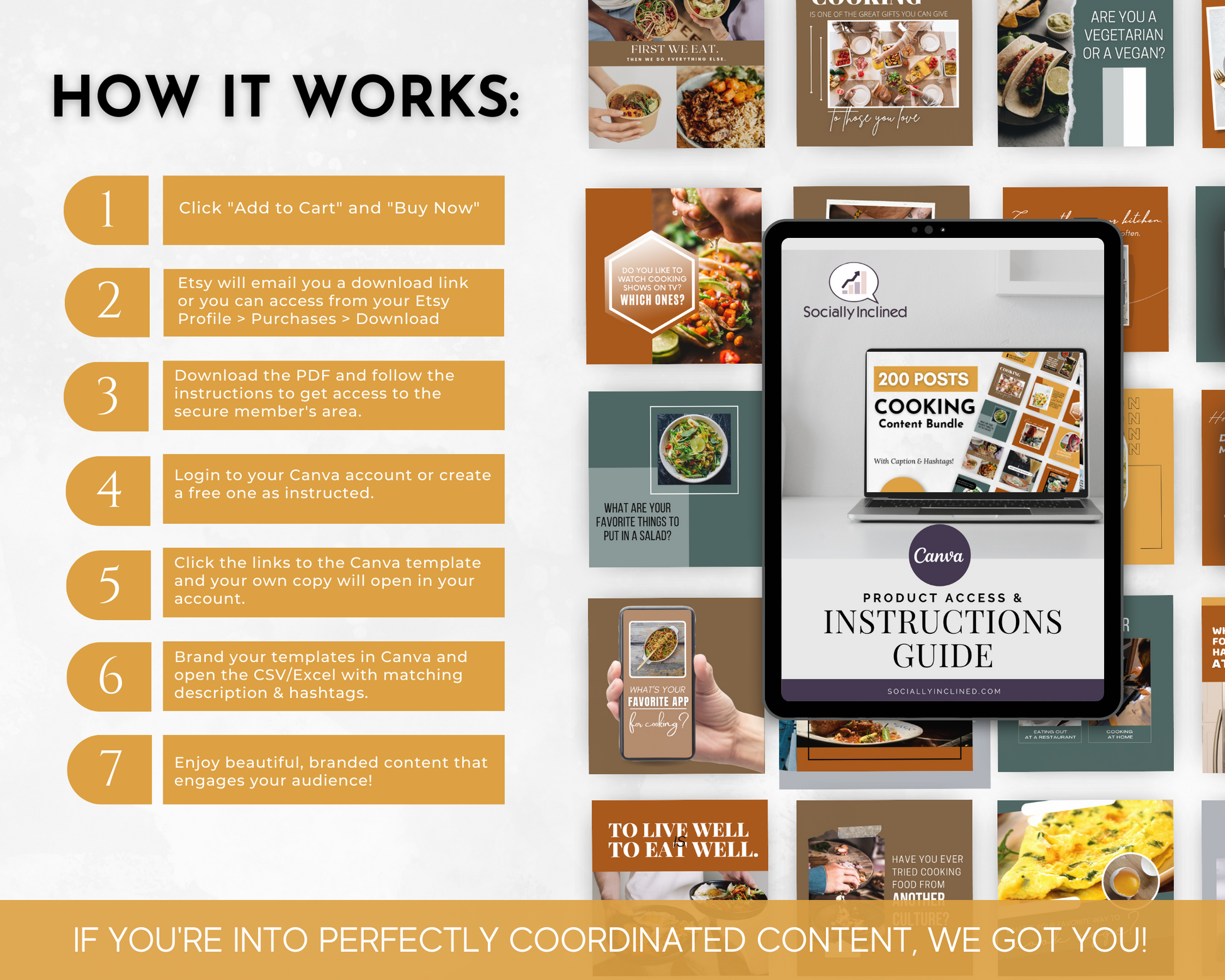 How the Cooking Social Media Post Bundle with Canva Templates from Socially Inclined works for social media images.
