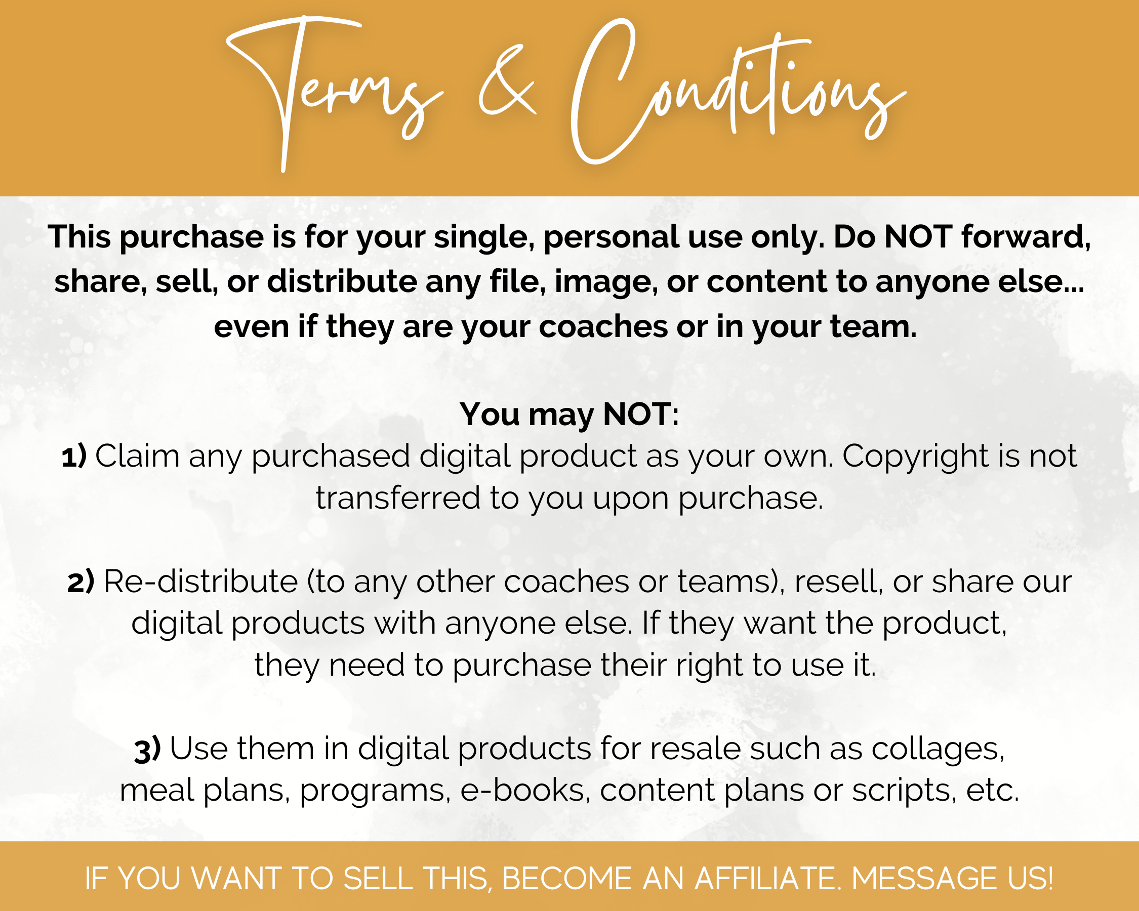 A flyer with the words 'terms and conditions' for the Cooking Social Media Post Bundle with Canva Templates by Socially Inclined.