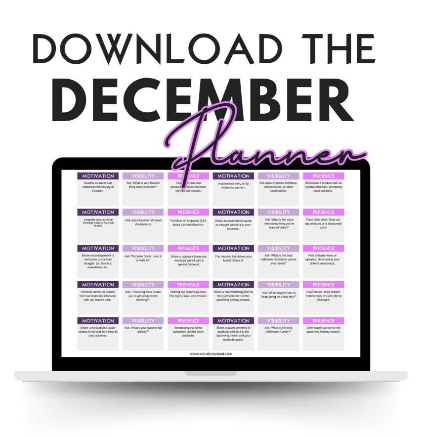 free December content calendar and planner for small business owners