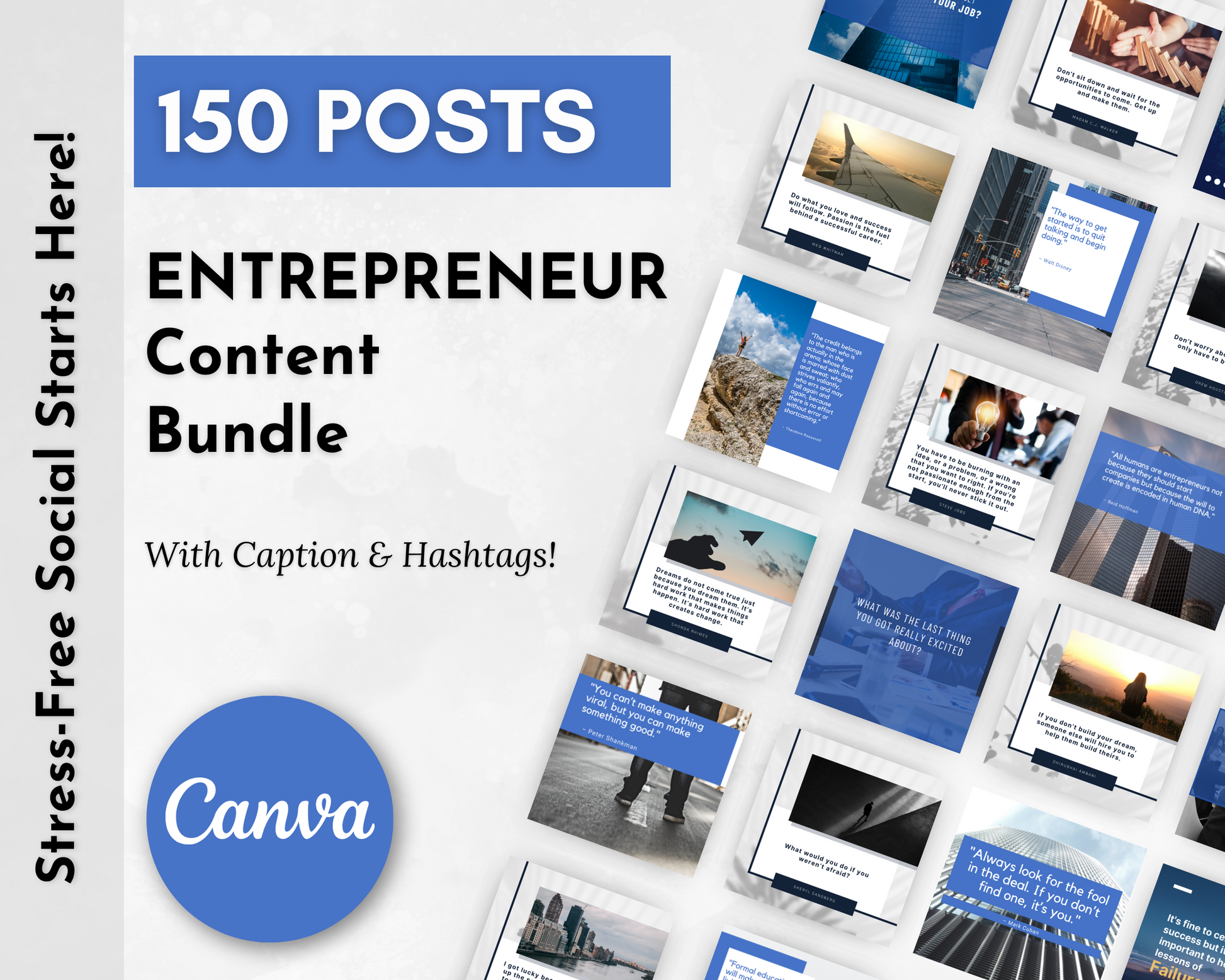 150 Socially Inclined Entrepreneur Social Media Post Bundle with Canva Templates | 150 Images