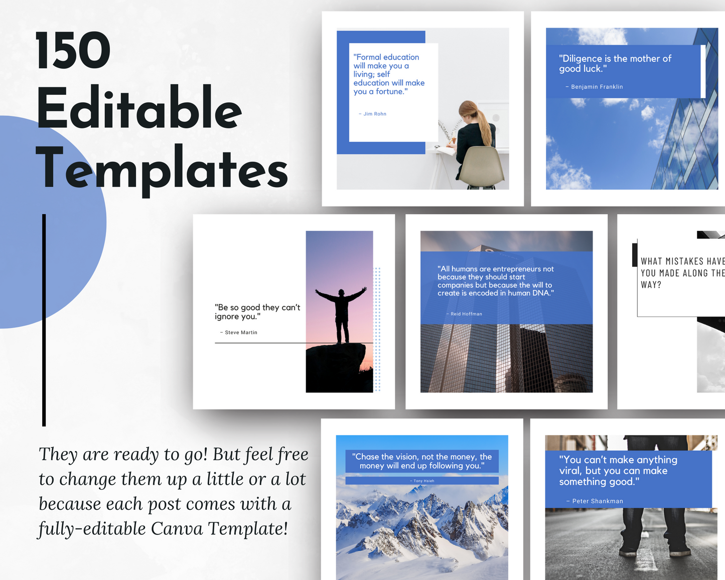 150 Entrepreneur Social Media Post Bundle with Canva Templates | 150 Images by Socially Inclined.