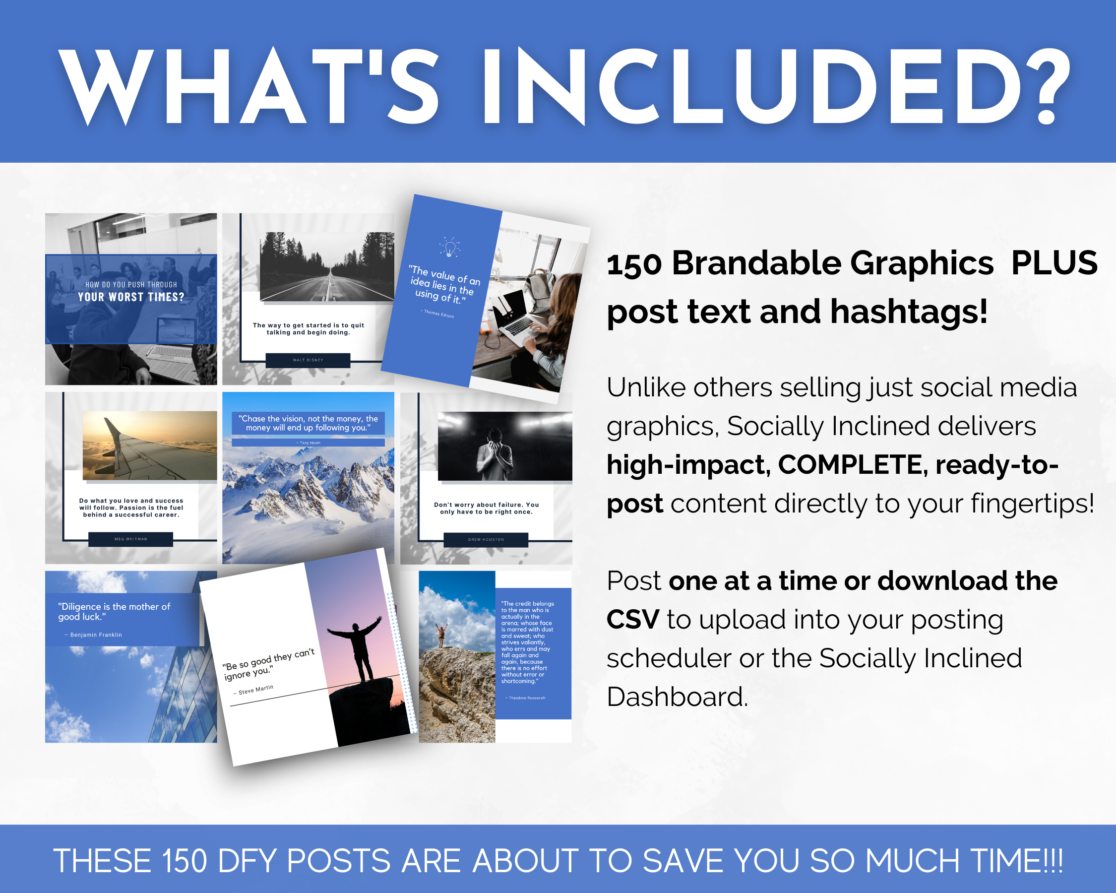 What's included in the Socially Inclined social media entrepreneur content bundle, specifically the Entrepreneur Social Media Post Bundle with Canva Templates | 150 Images?