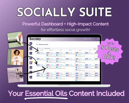 Enhance your online presence and boost your social media marketing efforts with our Get Socially Inclined - Socially Suite Membership. Our powerful dashboard allows for easy management of high-content your essential oils content included.