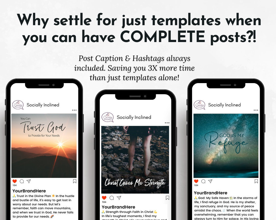 Why set up for just templates when you can complete post with FAITH & Spiritual Social Media Post Bundle - No Canva Templates by Socially Inclined and enhance your social media and online presence?