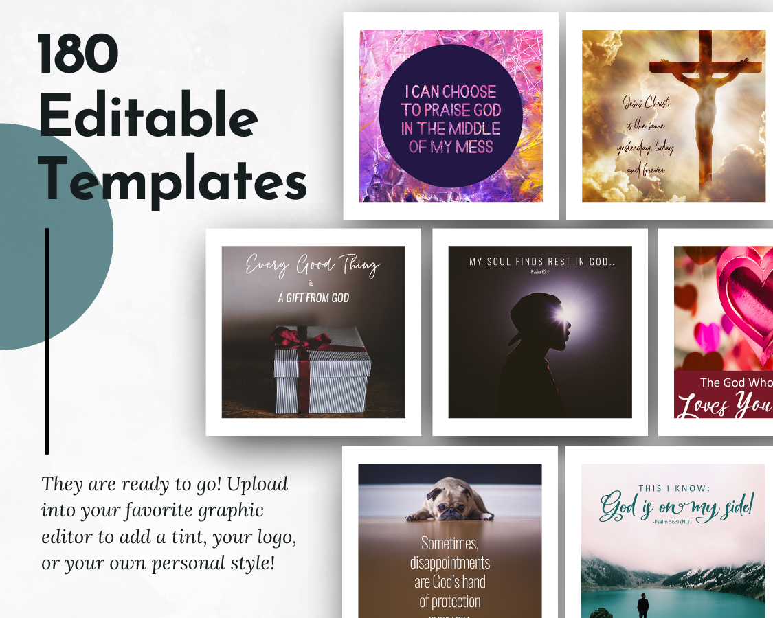 A set of FAITH & Spiritual Social Media Post Bundle - No Canva Templates with pictures of Christianity for online presence by Socially Inclined.