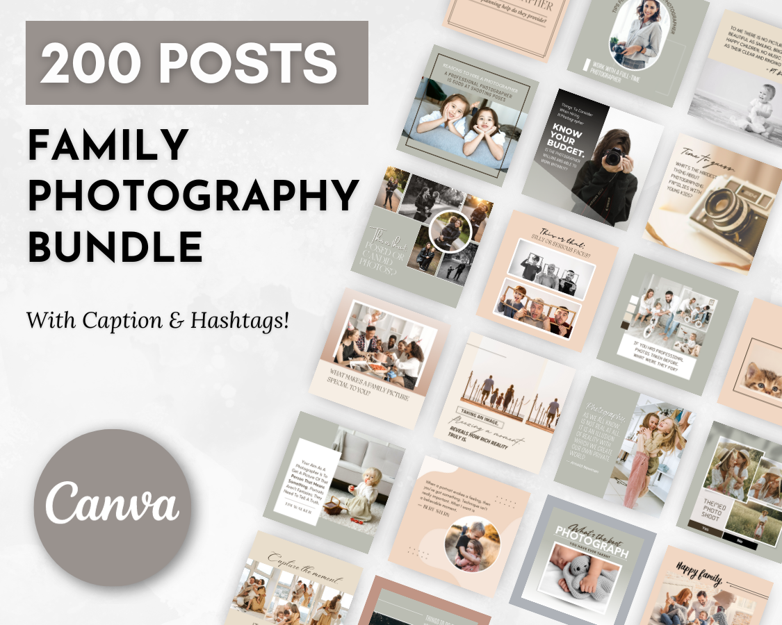 Family Photography Social Media Post Bundle with Canva Templates