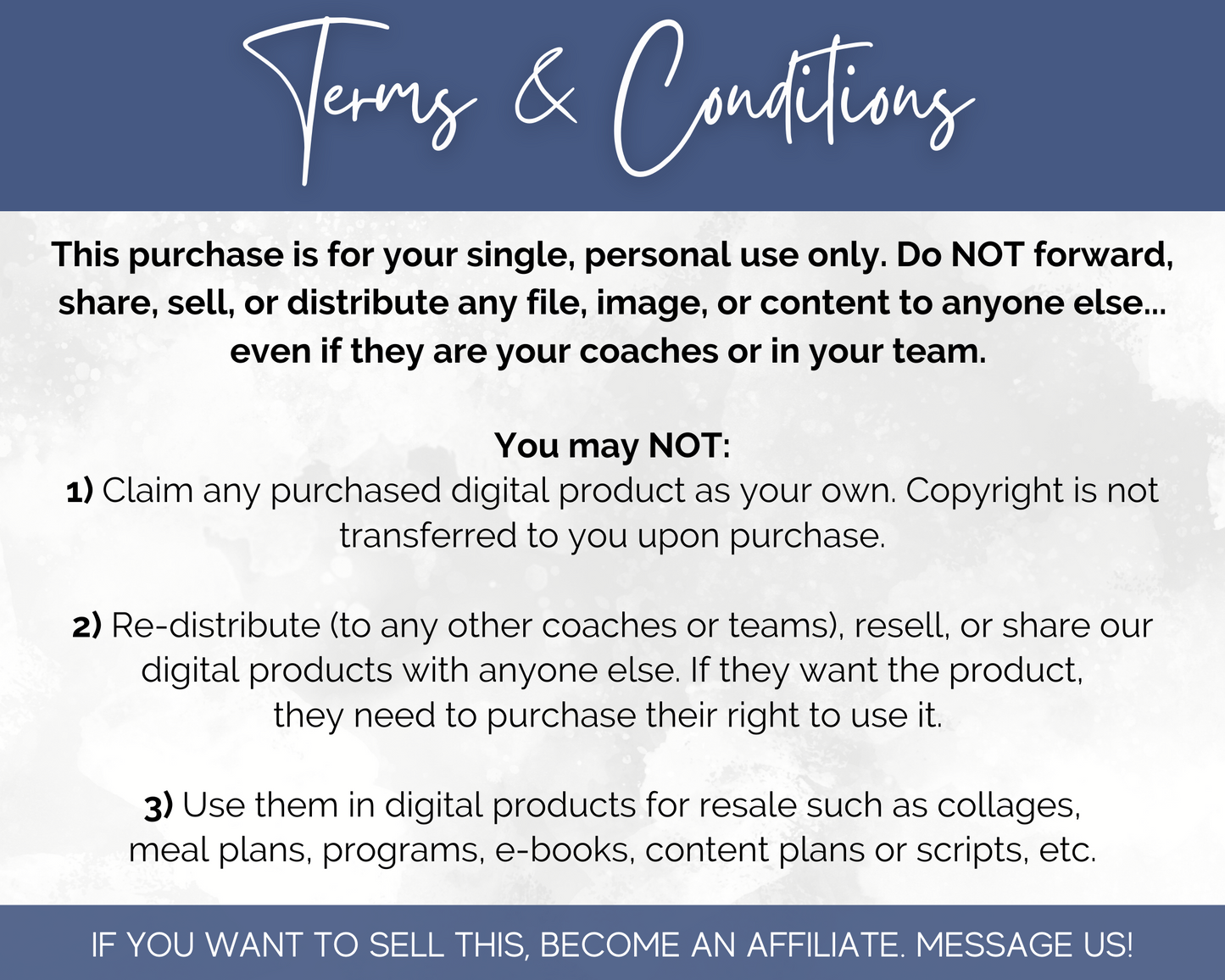 The terms and conditions for purchasing a Finance Social Media Post Bundle with Canva Templates that includes finance guidance from Socially Inclined.