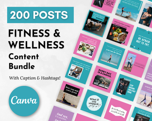 200 Socially Inclined Fitness & Wellness Social Media Post Bundle with Canva Templates.