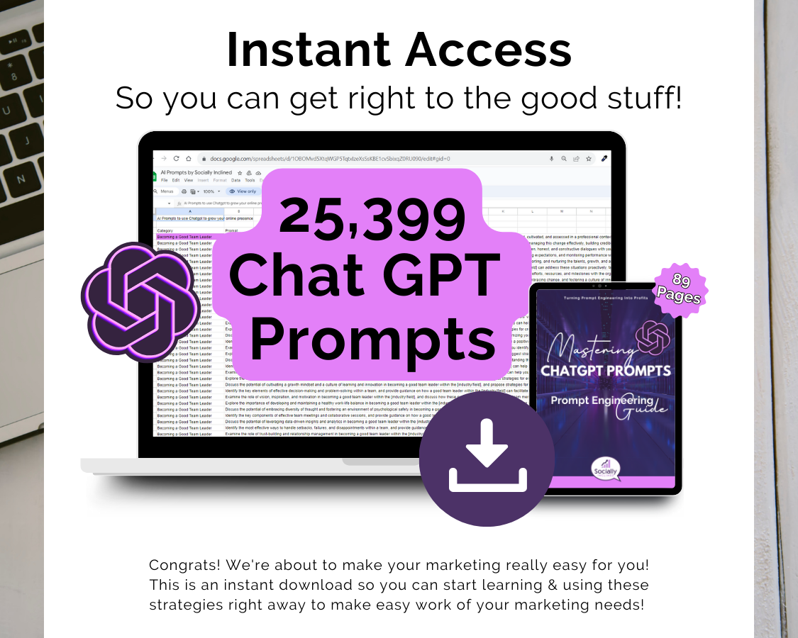25,399 Chat GPT Prompts + Bonus Chat GPT Prompt How-To Guide | Learn to Use Chat GPT to grow and scale your business, life, and more!
