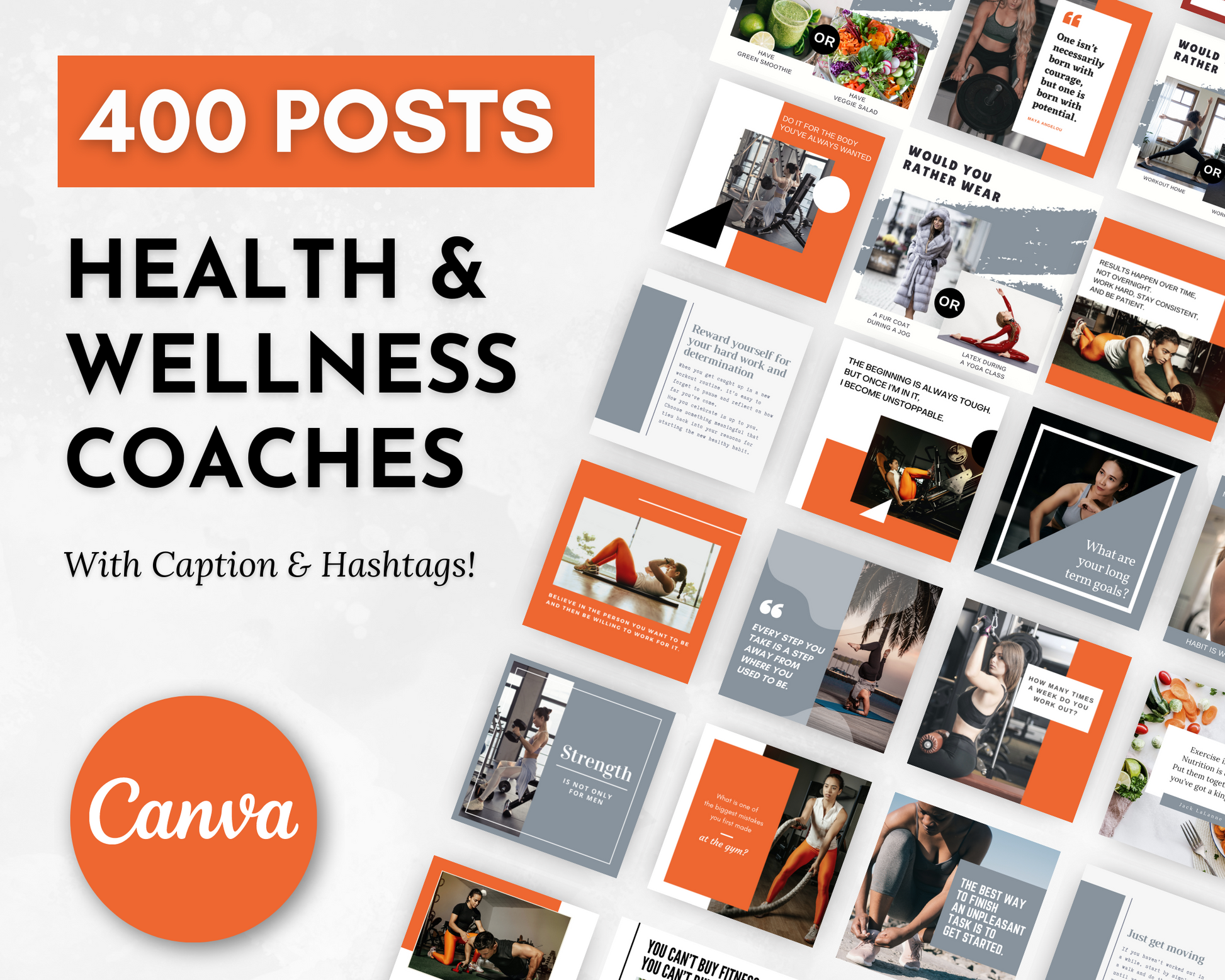 400 Health & Wellness Coaches Social Media Posts with Canva Templates, by Socially Inclined.