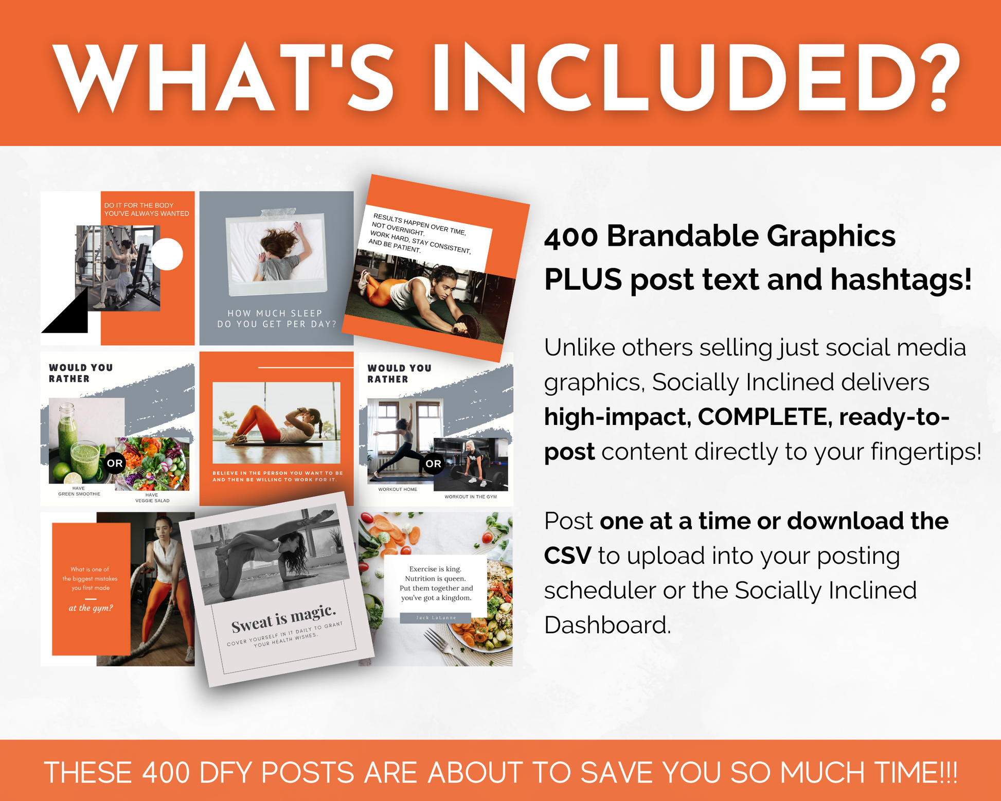 What's included in the Health & Wellness Coaches Social Media Post Bundle with Canva Templates from Socially Inclined?
