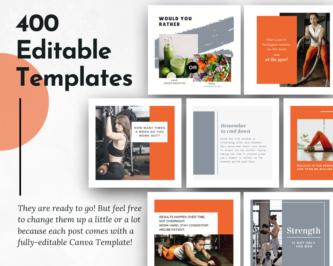 400 editable Health & Wellness Coaches Social Media Post Bundle with Canva templates from Socially Inclined.