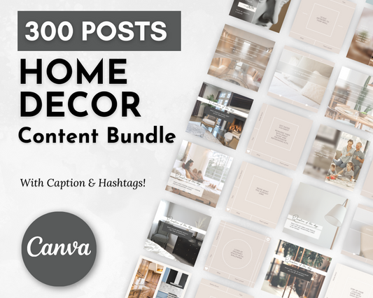 Enhance your home decor with our exclusive 300 posts content bundle, specially curated for interior designers - the Home Decor Social Media Post Bundle with Canva Templates by Socially Inclined.