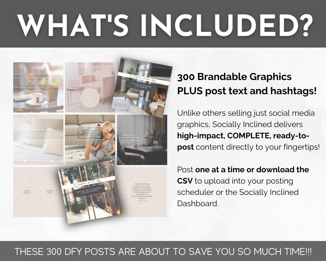 What's included? - Socially Inclined's Home Decor Social Media Post Bundle with Canva Templates