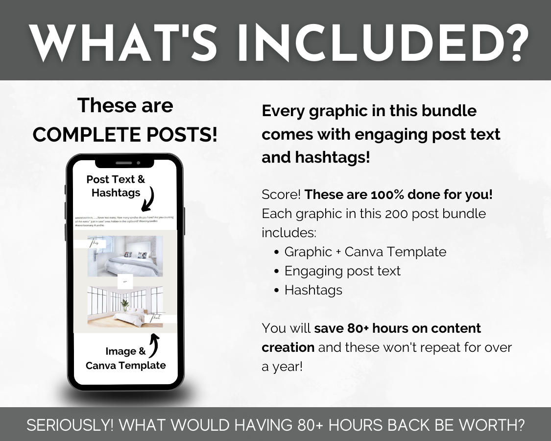 Discover what is included in the complete Home Decor Social Media Post Bundle with Canva Templates package for interior designers from Socially Inclined.