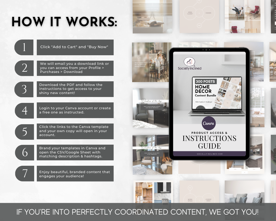Interior Designers can enhance their Home Decor Content Bundle with Socially Inclined Canva Templates to create stunning designs.
