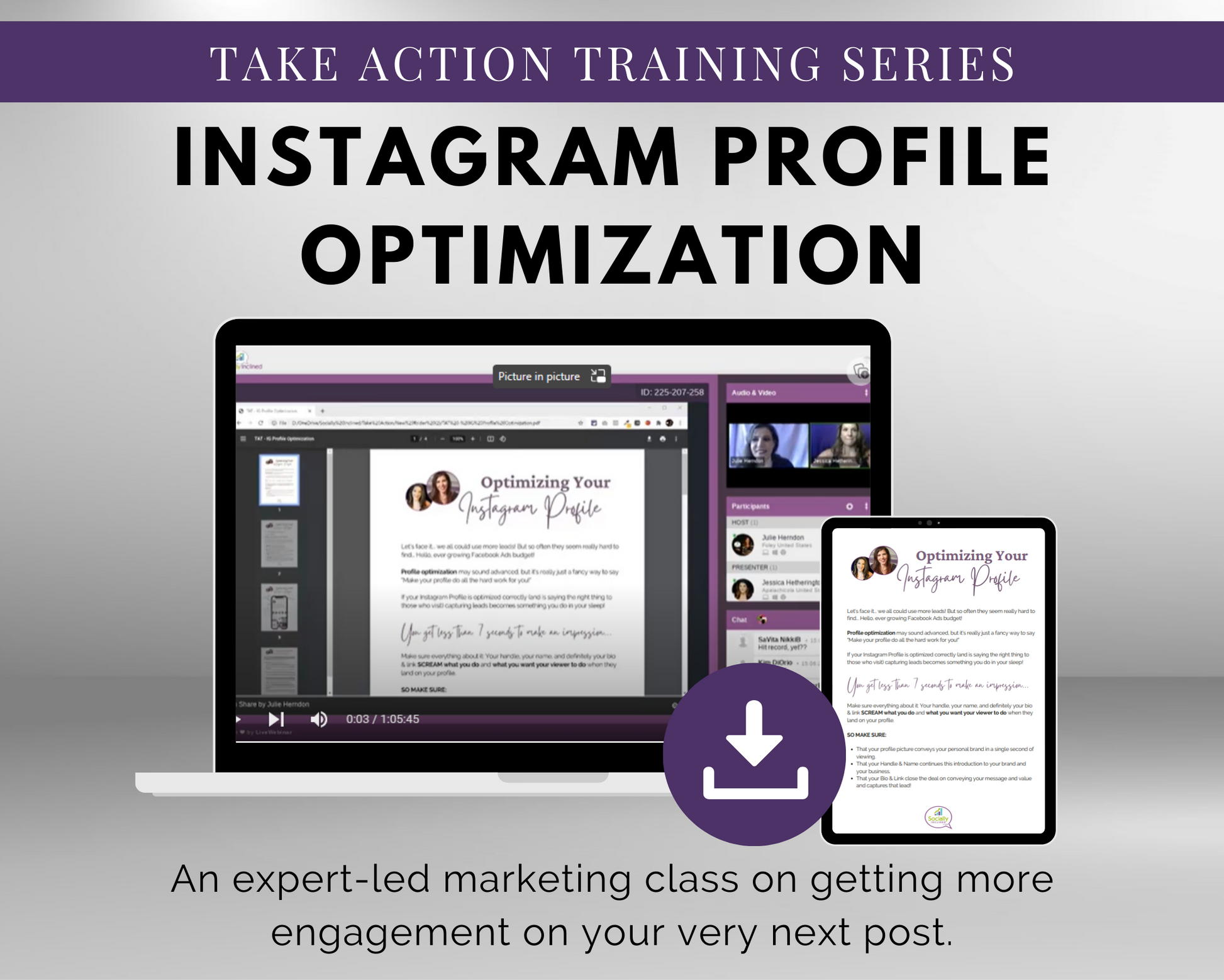 Description: Take action training series on TAT - Instagram Profile Optimization Masterclass, provided by Get Socially Inclined, offering expert guidance and strategies to maximize visibility and engagement.
