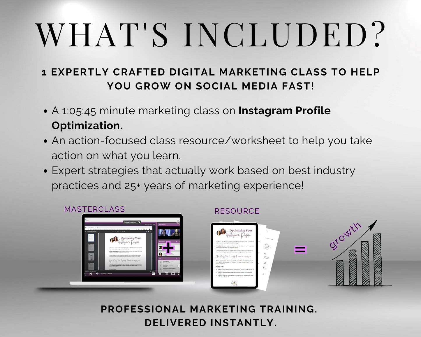 What's included in the TAT - Instagram Profile Optimization Masterclass by Get Socially Inclined?