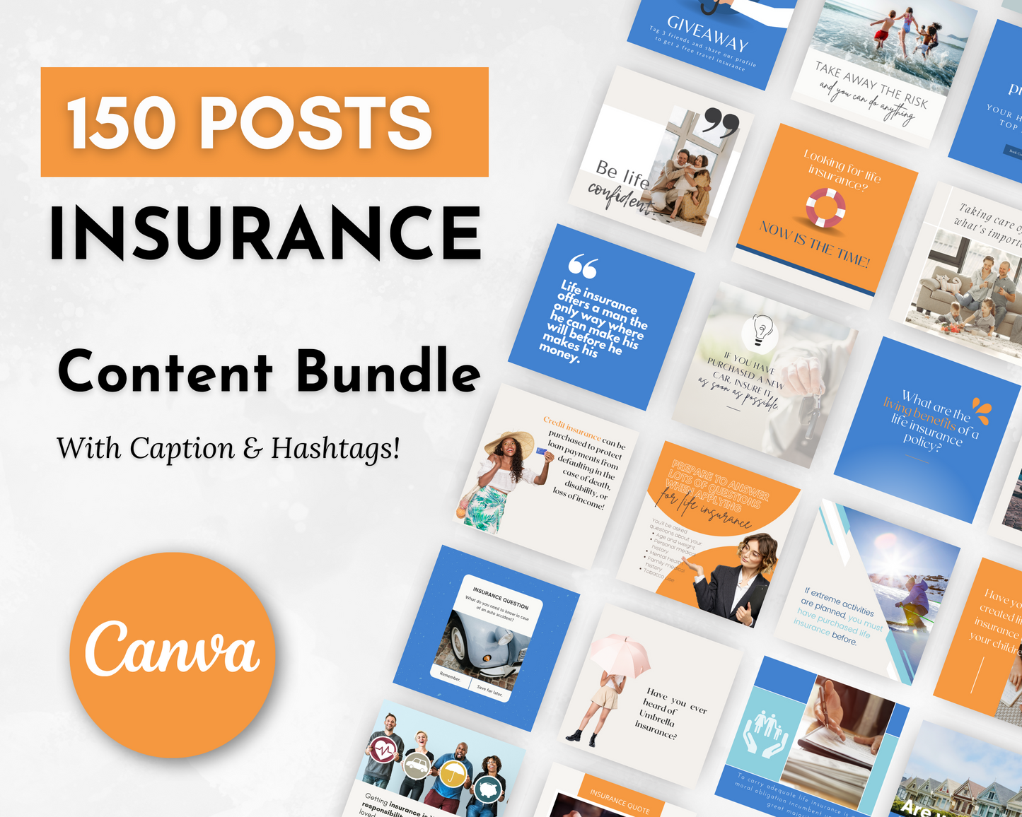 150 Insurance Social Media Post Bundle with Canva Templates. This bundle includes a wide range of insurance-related posts that can boost your presence on social media and help improve your SEO rankings.