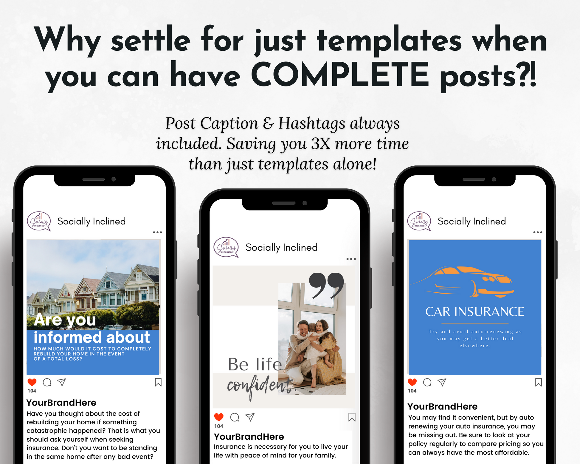 Four Insurance Social Media Post Bundles with Canva Templates from Socially Inclined.