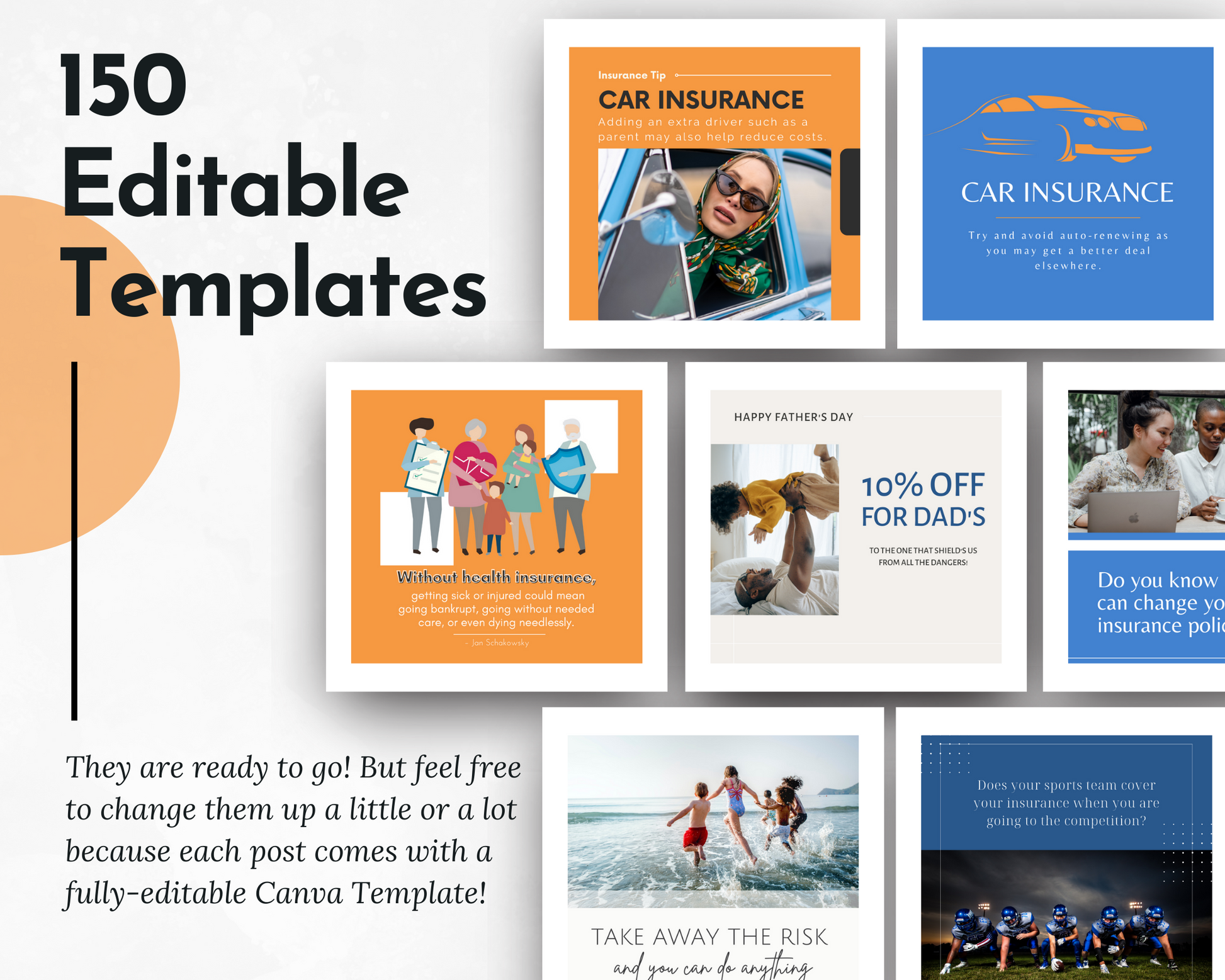 150 editable Insurance Social Media Post Bundle with Canva Templates from Socially Inclined for Instagram.