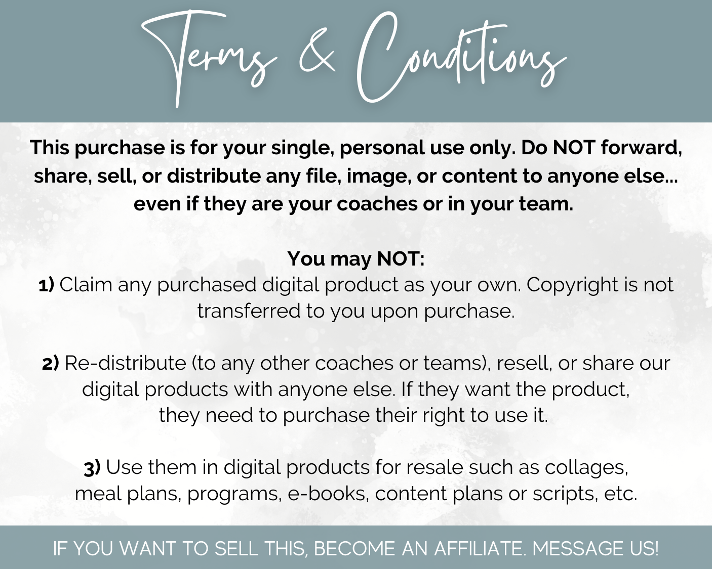 A flyer with the terms and conditions related to the Lifestyle Social Media Post Bundle with Canva Templates by Socially Inclined.