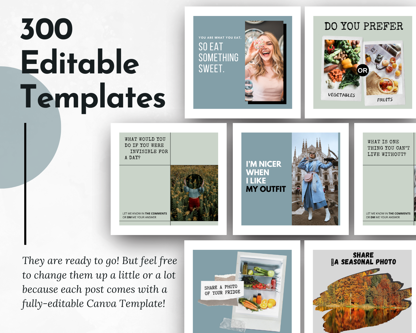 300 editable templates for Lifestyle Social Media Post Bundle with Canva Templates from Socially Inclined encompassing lifestyle and social media content.