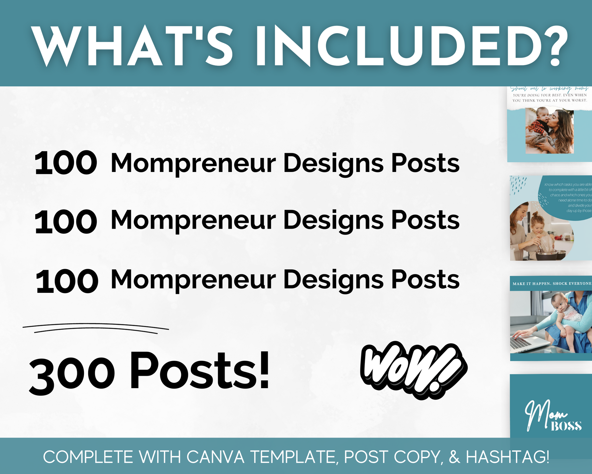 Discover what's included in the Mompreneur Social Media Post Bundle with Canva Templates by Socially Inclined that caters to busy moms with engaging content and captivating social media images.