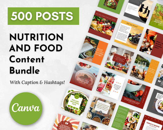 Socially Inclined's Nutrition & Food Social Media Post Bundle | 500 Posts with Canva Templates is the perfect nutrition and food bundle for social media.