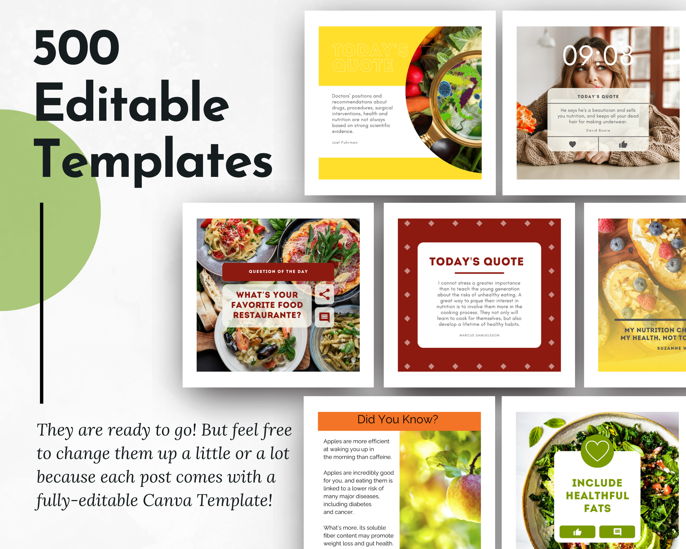 500 Nutrition & Food Social Media Post Bundle for social media marketing with Canva Templates by Socially Inclined.
