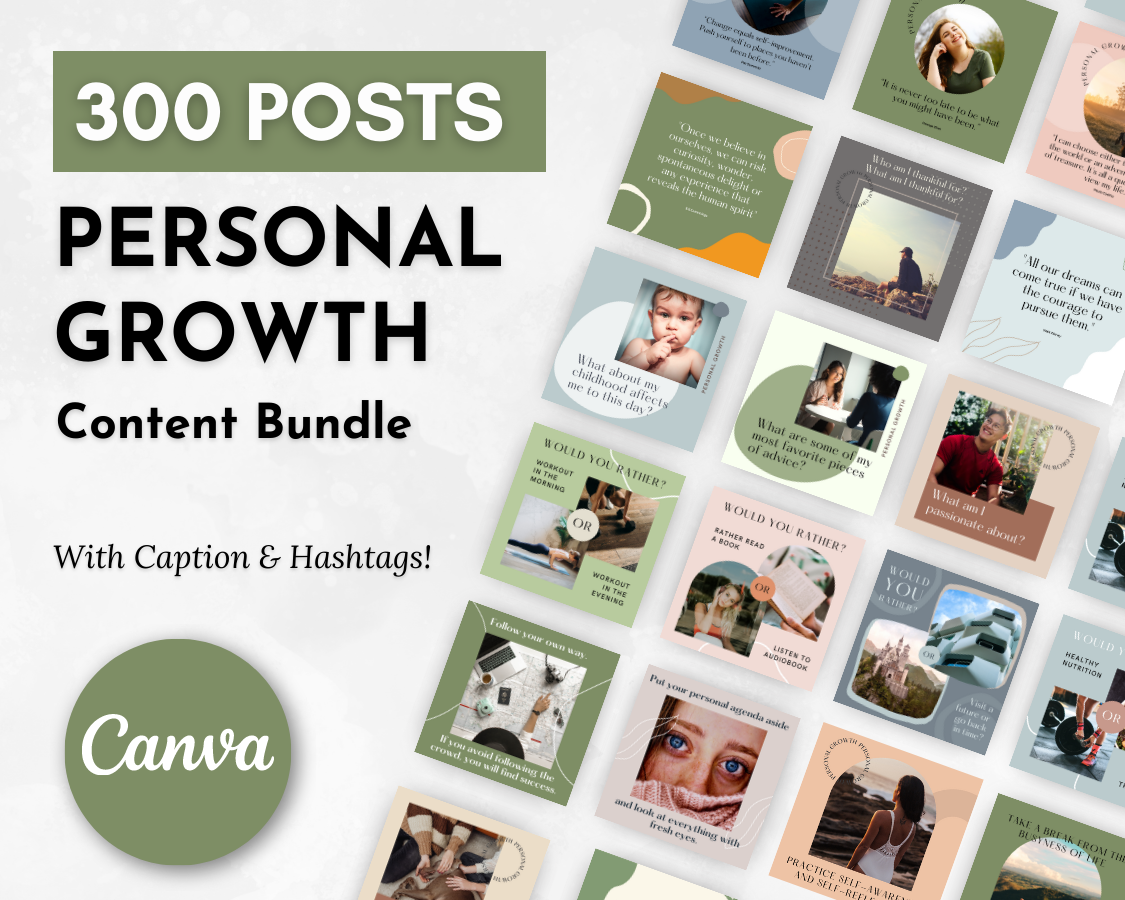 300 Socially Inclined Personal Growth Social Media Post Bundle with Canva Templates.