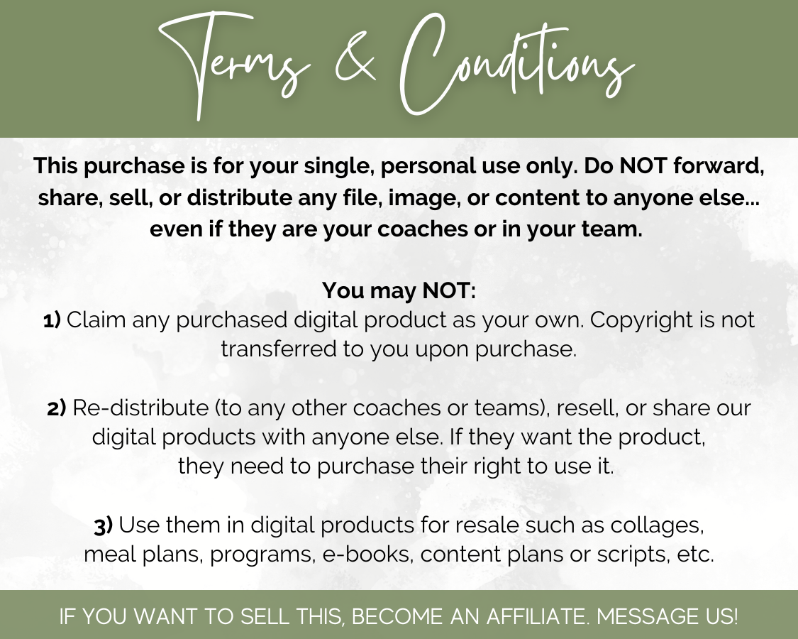 A flyer designed using the Personal Growth Social Media Post Bundle with Canva Templates by Socially Inclined, featuring the words 'terms and conditions'.