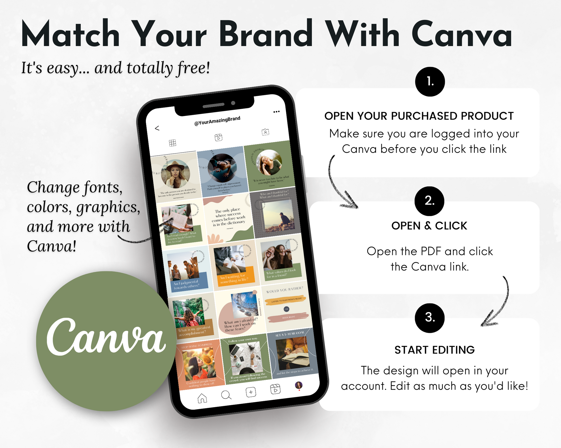 Match your brand with the Personal Growth Social Media Post Bundle with Canva Templates from Socially Inclined.