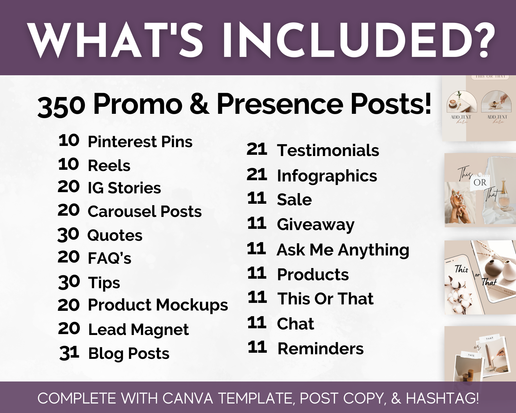 The Promo & Presence Social Media Post Bundle with Canva Templates by Socially Inclined includes content for social media images.
