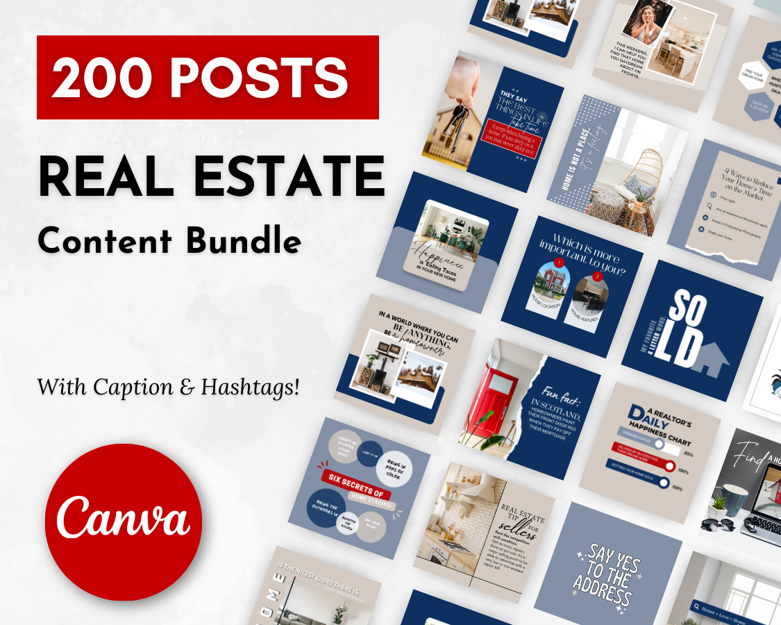 200 Real Estate Social Media Post Bundle - With Canva Templates by Socially Inclined.