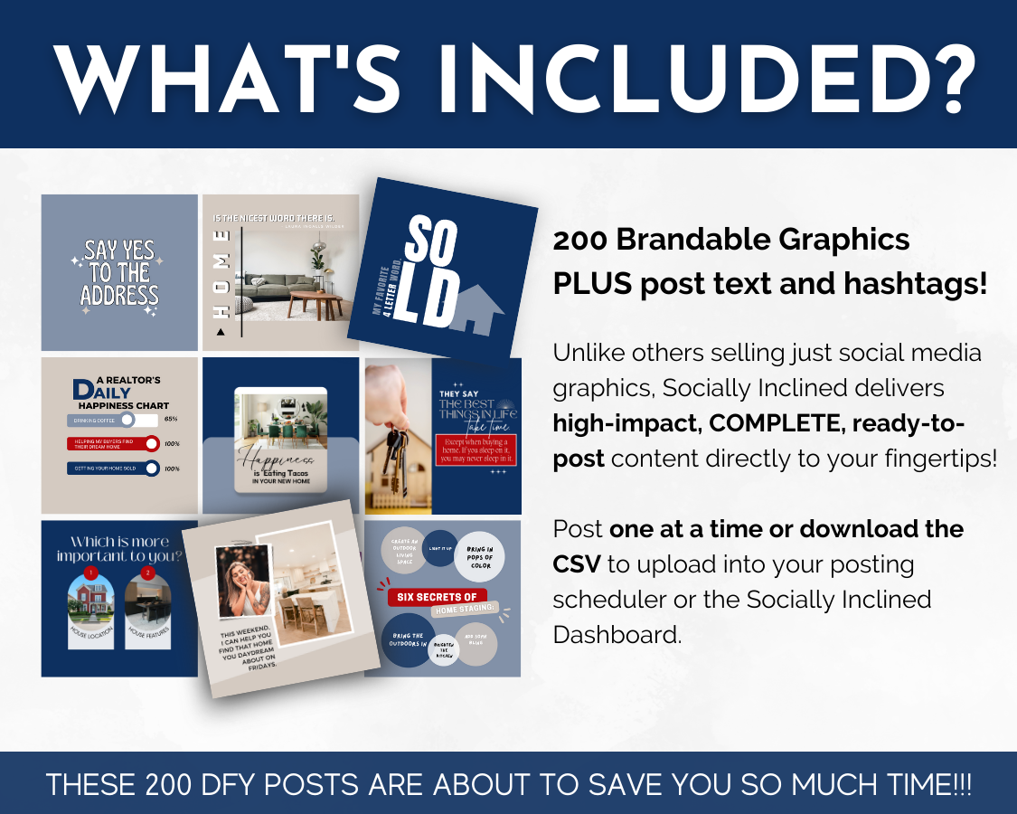 The Real Estate Social Media 200 Post Bundle - With Canva Templates by Socially Inclined includes a comprehensive collection of tools and resources designed specifically for the real estate audience.