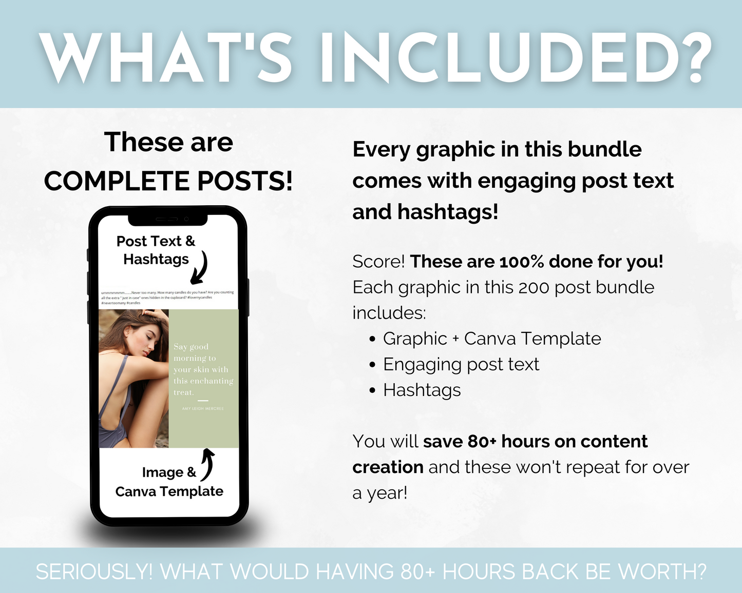 What's included in the Skincare Social Media Post Bundle with Canva Templates, created by Socially Inclined, complete skincare and beauty post package?