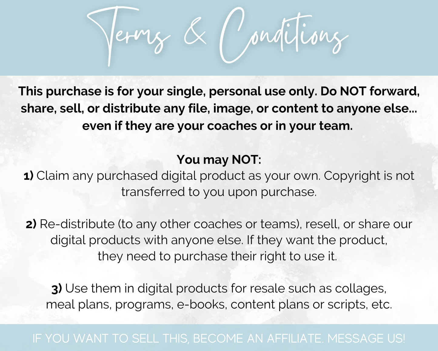 A flyer featuring Skincare Social Media Post Bundle with Canva Templates terms and conditions by Socially Inclined.