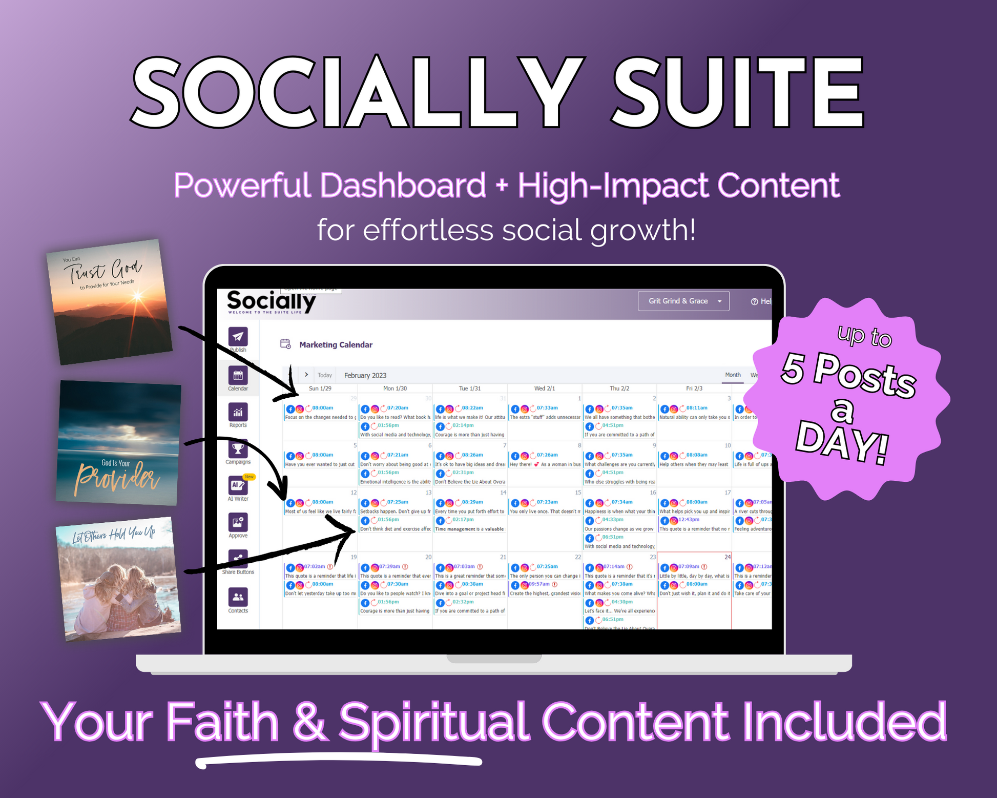Get Socially Inclined's Socially Suite Membership is a powerful dashboard that allows users to efficiently manage their social media marketing efforts. With its high content capabilities, it empowers businesses to effectively curate and distribute content across various platforms.