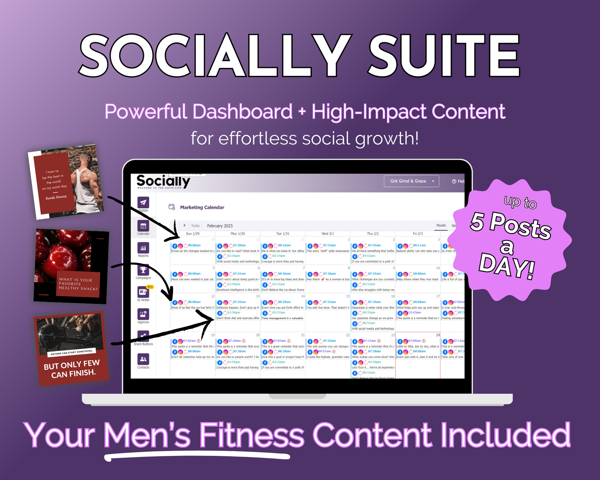 Get Socially Inclined - your men's fitness Socially Suite Membership content management and online presence.
