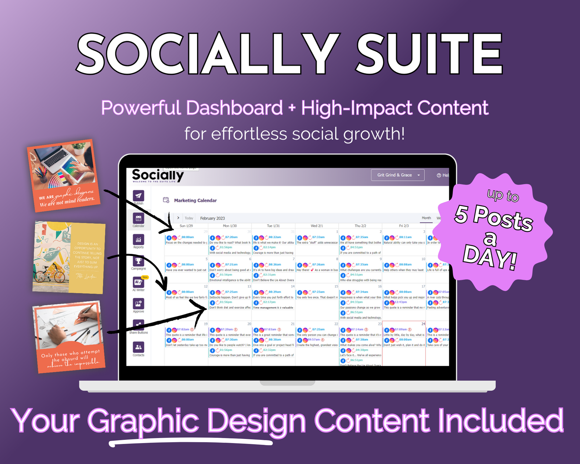Get Socially Inclined's Socially Suite Membership offers a powerful content management tool for optimizing your online presence and implementing effective social media marketing strategies. This comprehensive dashboard includes high impact content to enhance Get Socially Inclined's visibility and engagement.