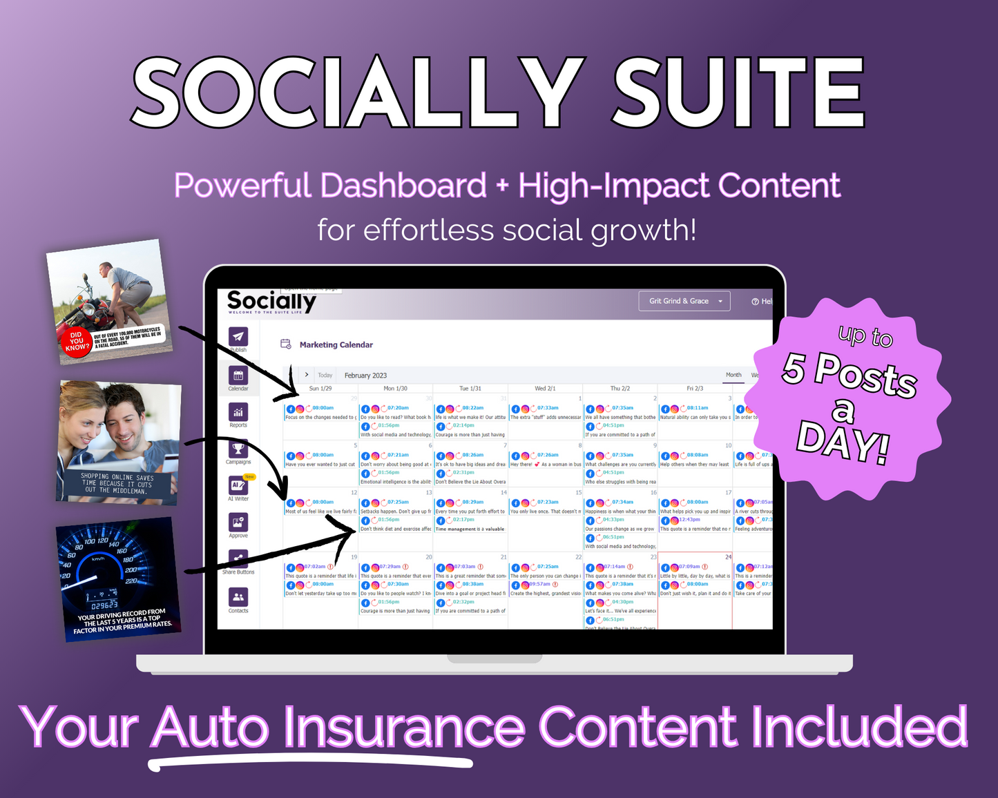 Get Socially Inclined's Socially Suite Membership is a robust content management tool with a powerful dashboard that helps businesses enhance their social media presence and effectively execute social media marketing strategies. This suite not only streamlines content management but also offers