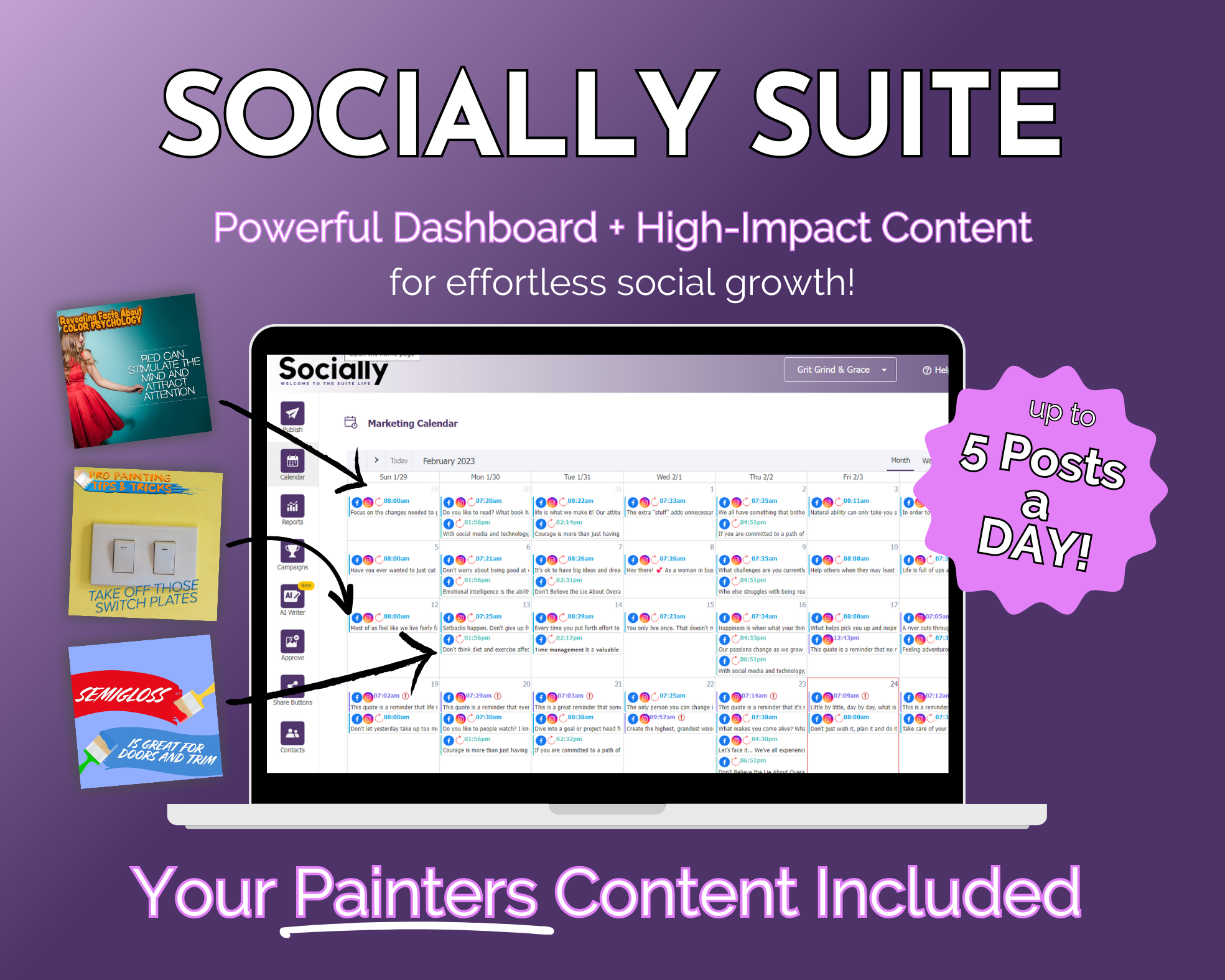 Get Socially Inclined's Socially Suite Membership - powerful dashboard - high content. The Socially Suite Membership is a comprehensive platform for social media marketing. With its powerful dashboard, users can easily manage their social media accounts and track their performance.